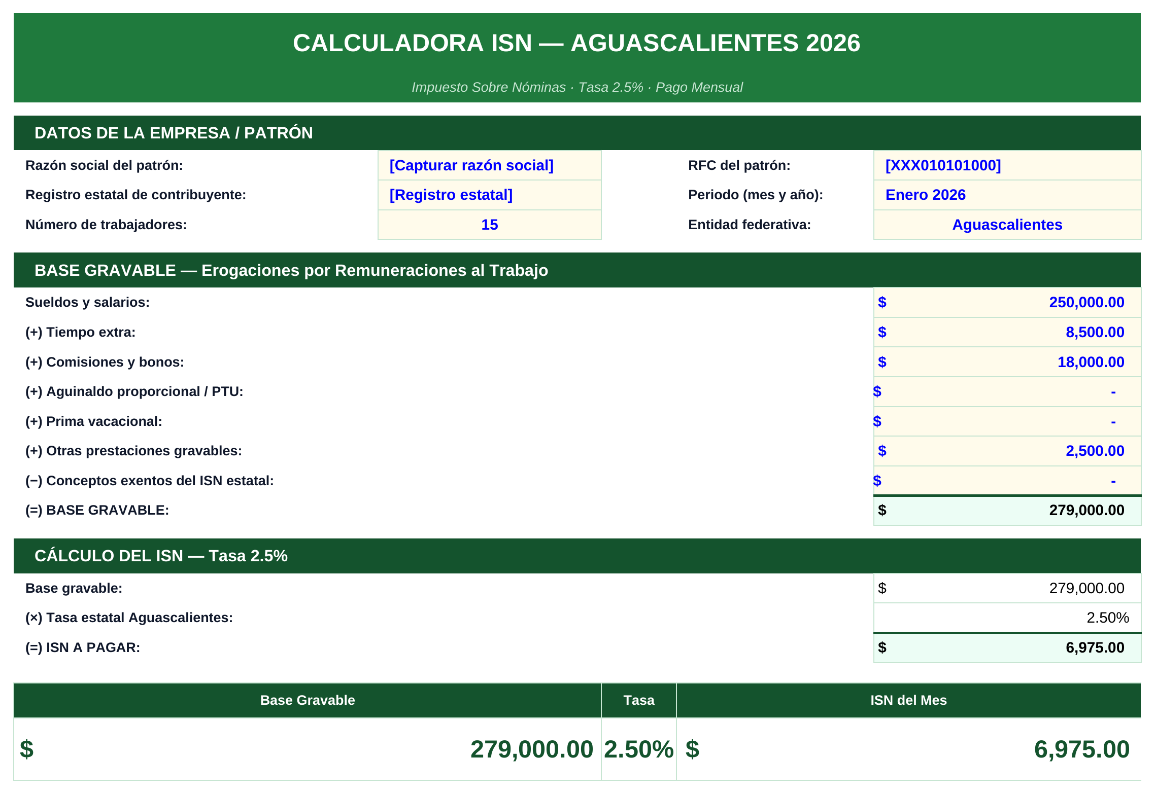 Calculadora ISN estatal 2026