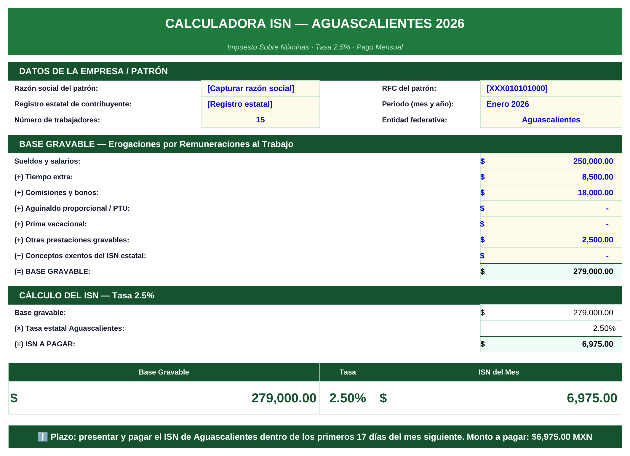 Calculadora ISN estatal 2026